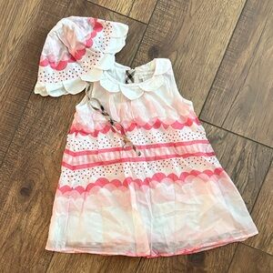Burberry Pink and White Baby Dress with Hat 12 months